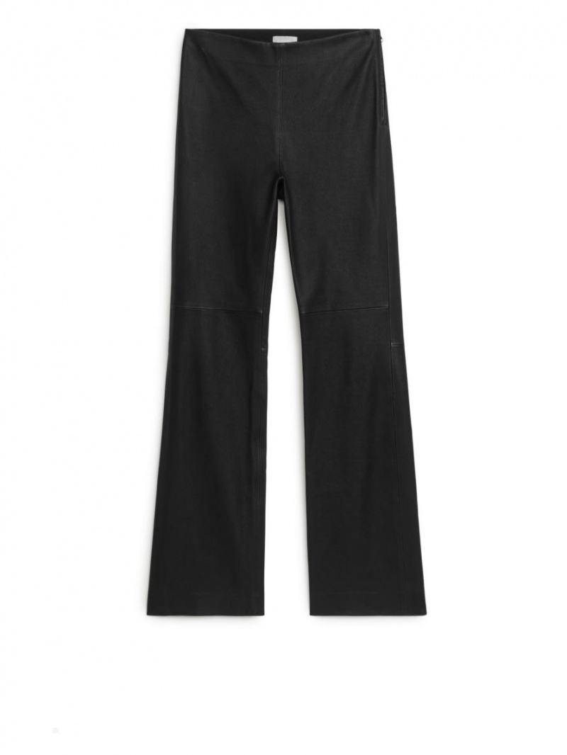 Pantaloni Arket Flared Piele Dama Negrii | Romania-HCOT84527