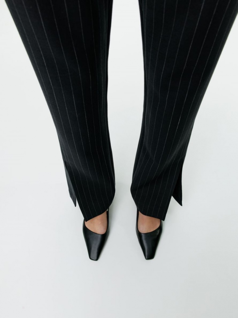 Pantaloni Arket Flared Pinstripe Dama Negrii | Romania-HIDQ87059