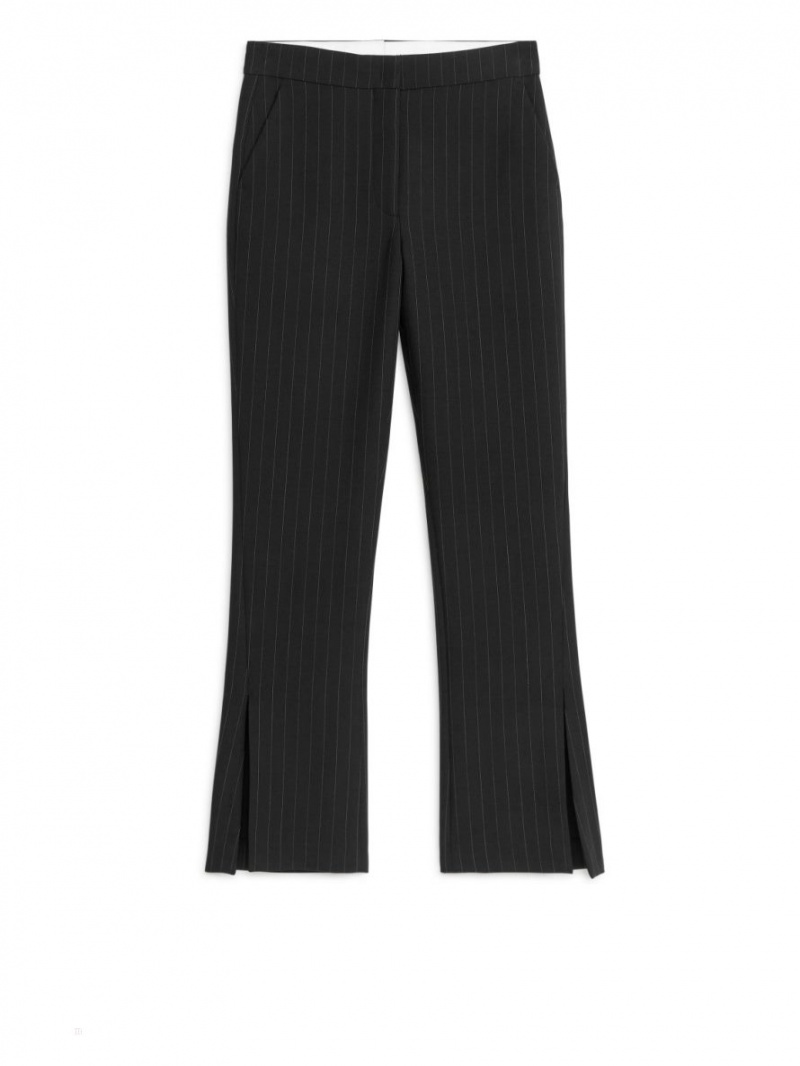 Pantaloni Arket Flared Pinstripe Dama Negrii | Romania-HIDQ87059