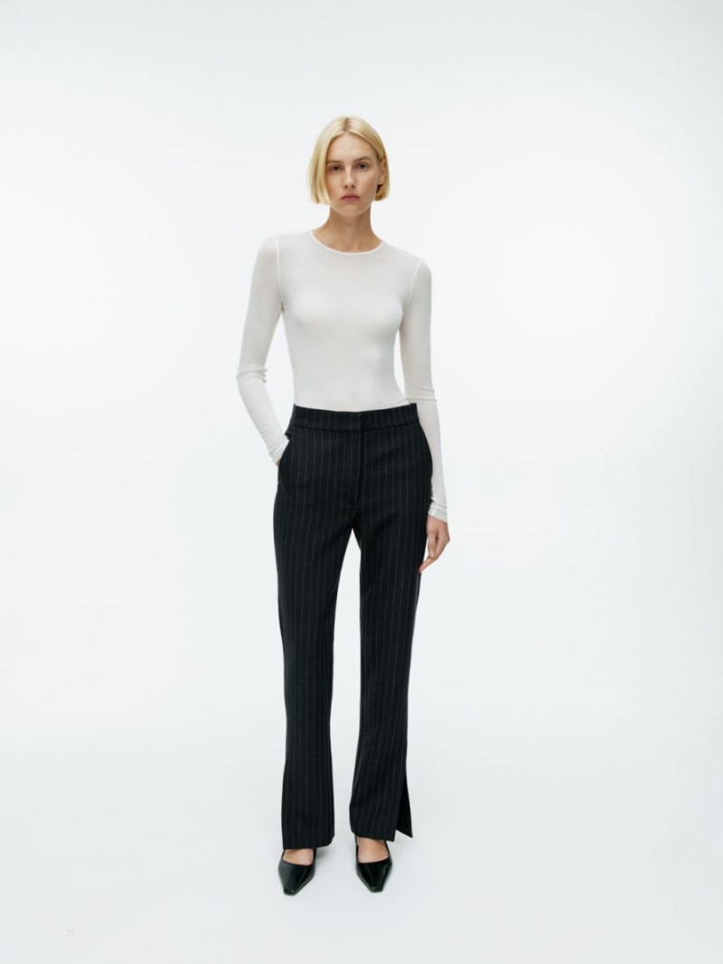 Pantaloni Arket Flared Pinstripe Dama Negrii | Romania-HIDQ87059