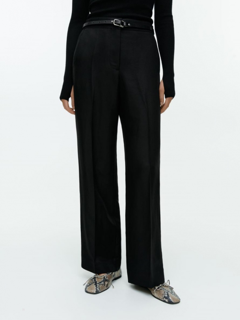 Pantaloni Arket Fluid Linen Blend Dama Negrii | Romania-ZPUL78924