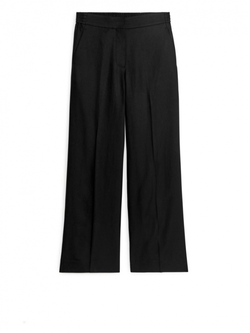 Pantaloni Arket Fluid Linen Blend Dama Negrii | Romania-ZPUL78924