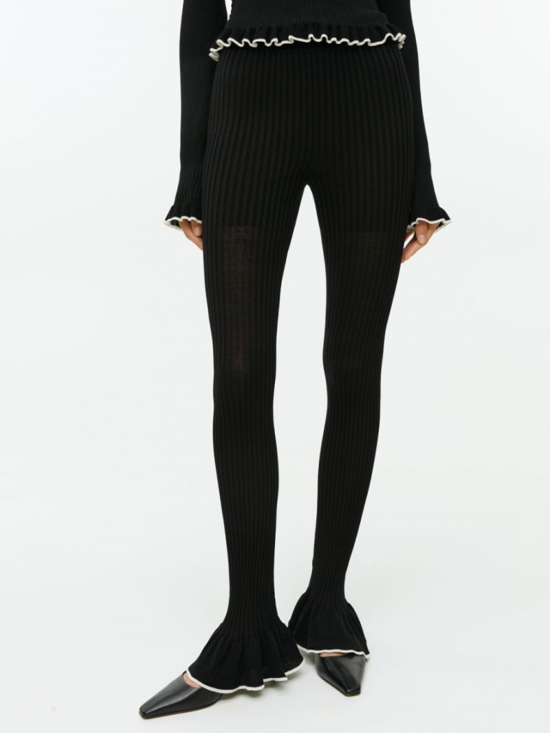 Pantaloni Arket Frill Rib-Knit Dama Negrii | Romania-TLXN45312