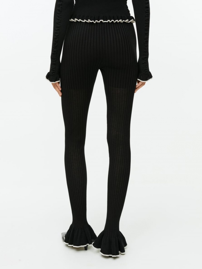 Pantaloni Arket Frill Rib-Knit Dama Negrii | Romania-TLXN45312