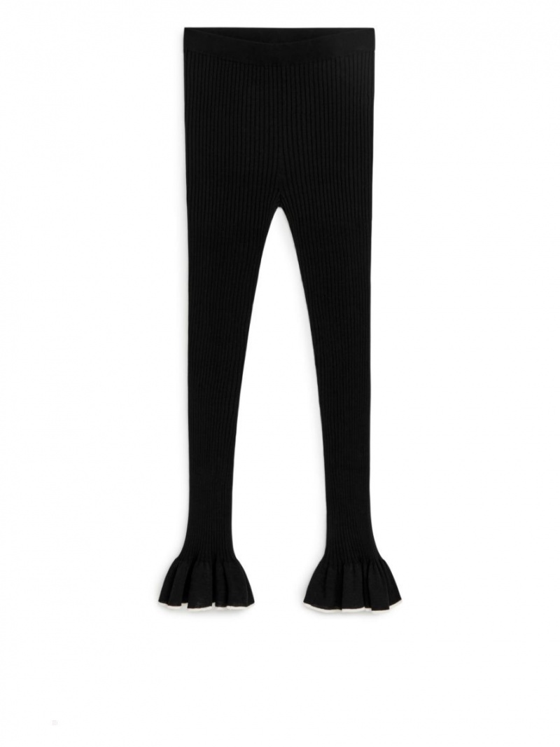 Pantaloni Arket Frill Rib-Knit Dama Negrii | Romania-TLXN45312