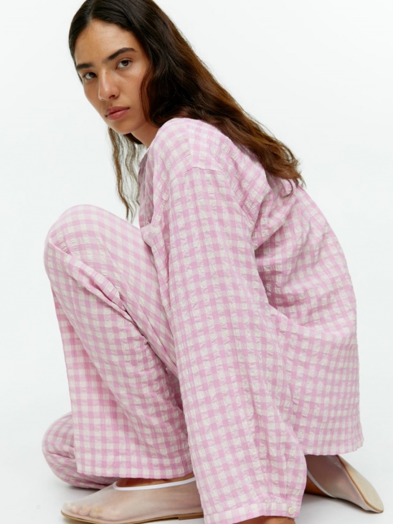 Pantaloni Arket Gingham Seersucker Pyjama Dama Roz | Romania-KBGX70526