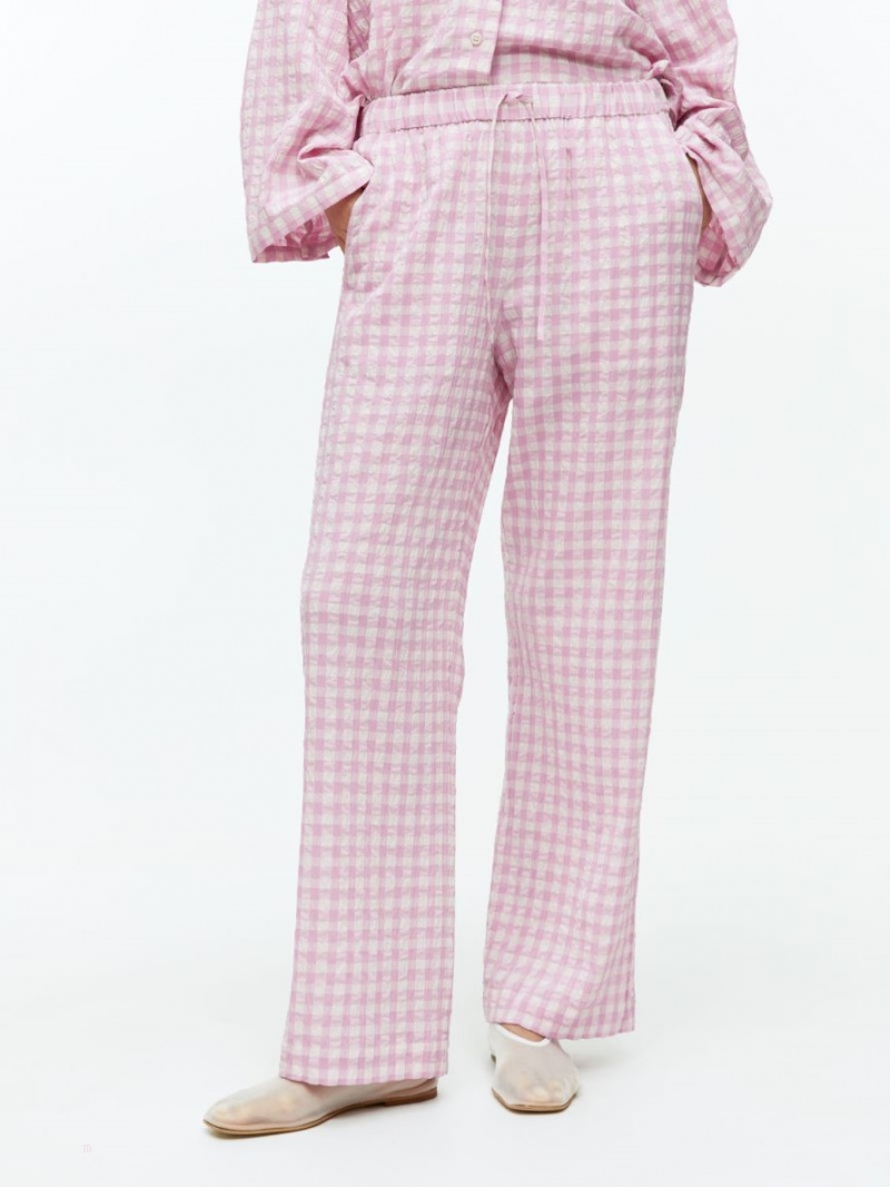 Pantaloni Arket Gingham Seersucker Pyjama Dama Roz | Romania-KBGX70526
