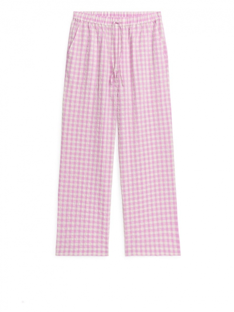 Pantaloni Arket Gingham Seersucker Pyjama Dama Roz | Romania-KBGX70526