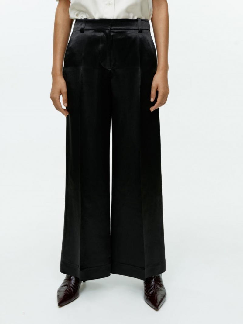 Pantaloni Arket Largi-Leg Satin Dama Gri Negrii | Romania-VTIH18546