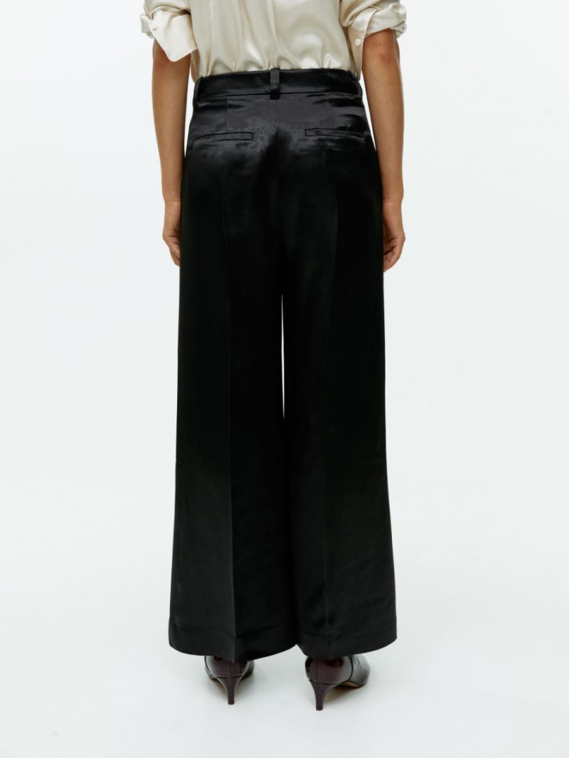 Pantaloni Arket Largi-Leg Satin Dama Gri Negrii | Romania-VTIH18546