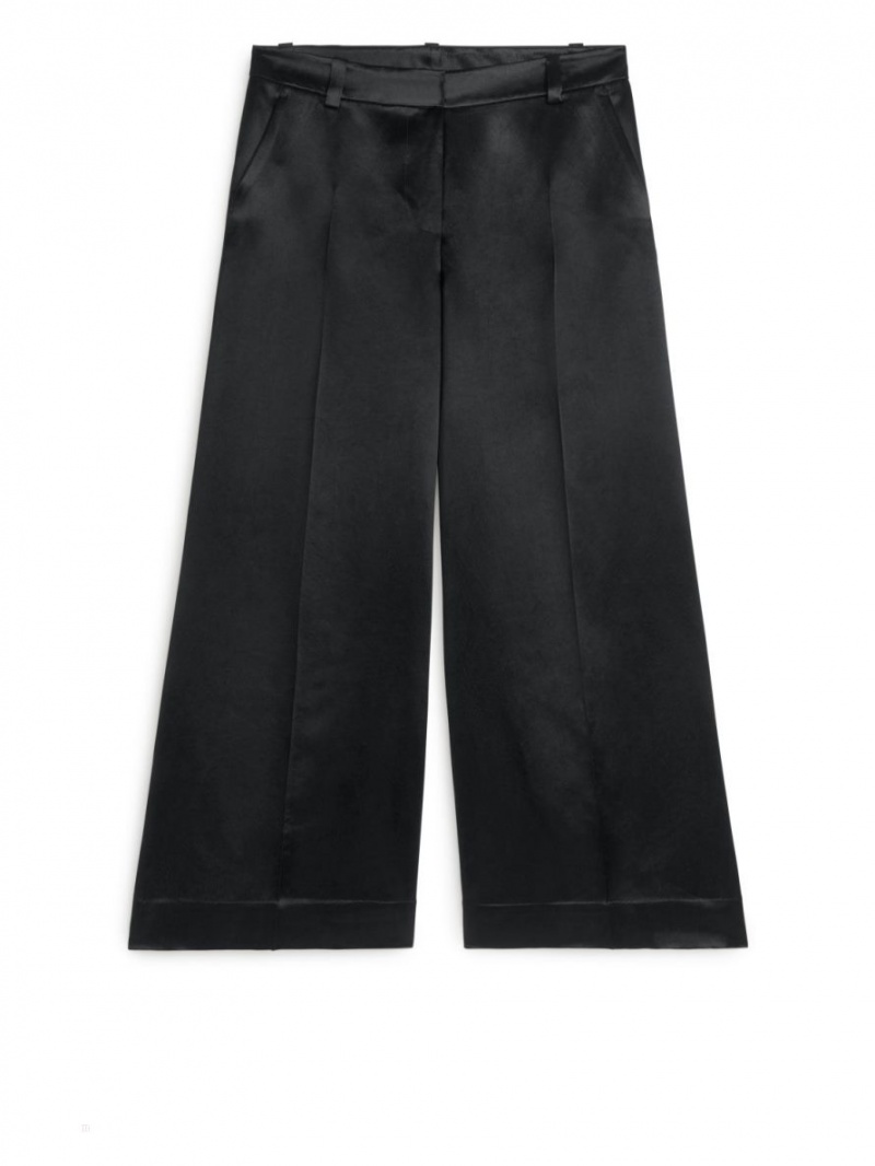 Pantaloni Arket Largi-Leg Satin Dama Gri Negrii | Romania-VTIH18546