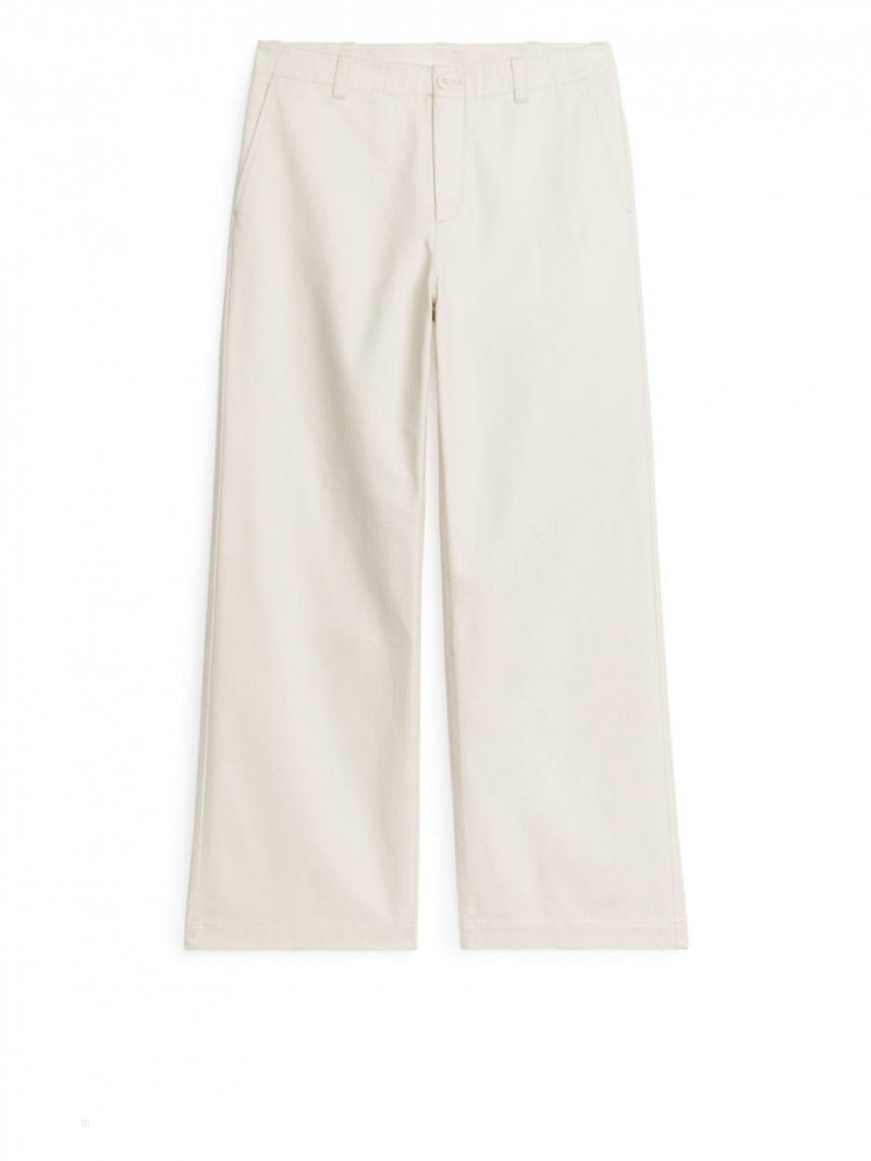 Pantaloni Arket Largi Bumbac Barbati Albi | Romania-HGBQ73519