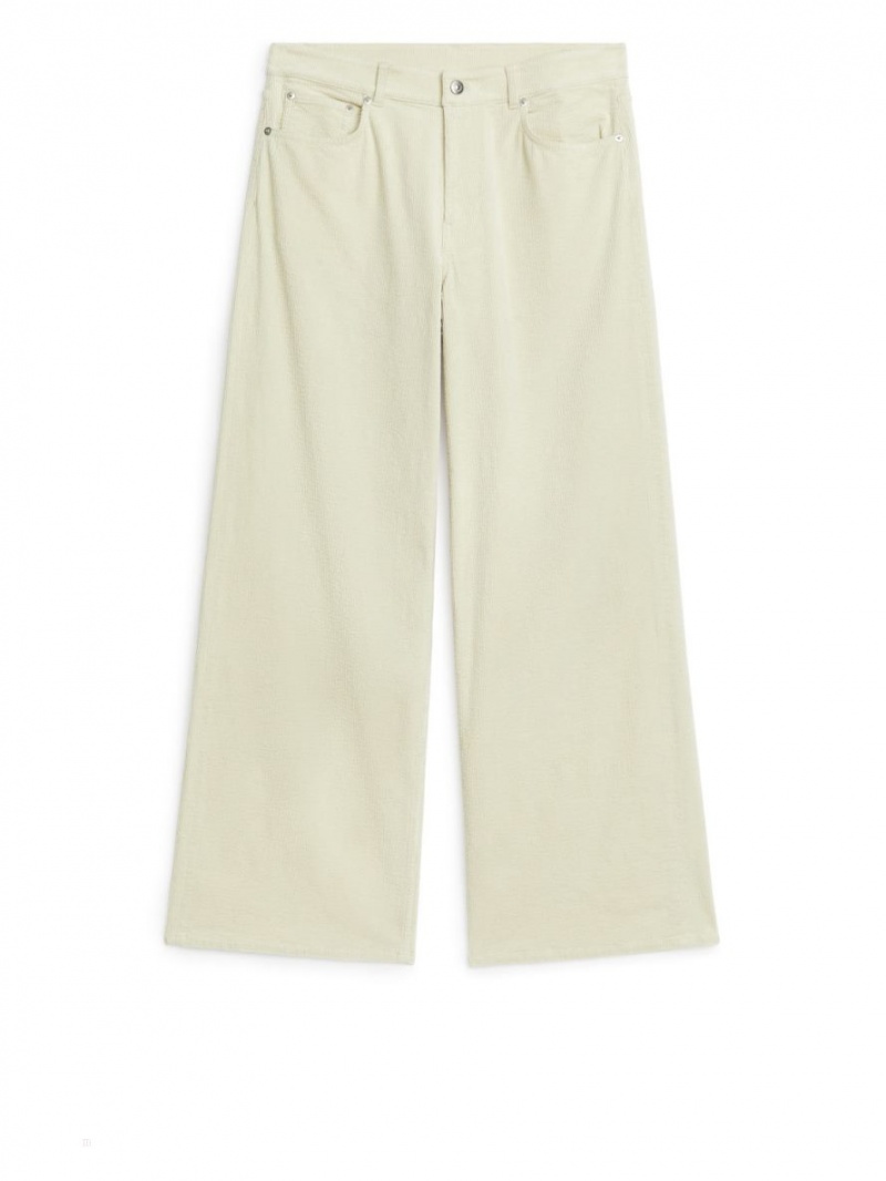 Pantaloni Arket Largi Corduroy Dama Albi | Romania-FAQT37041