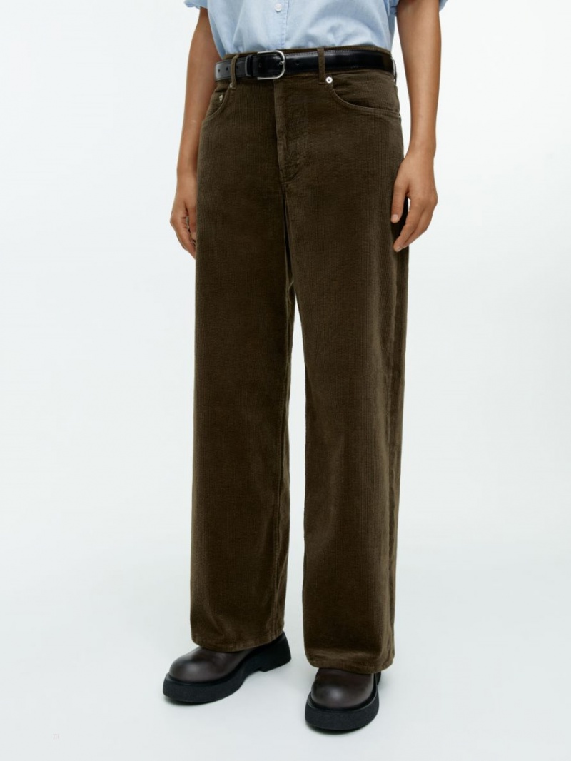 Pantaloni Arket Largi Corduroy Dama Kaki Verzi | Romania-RAXC69405