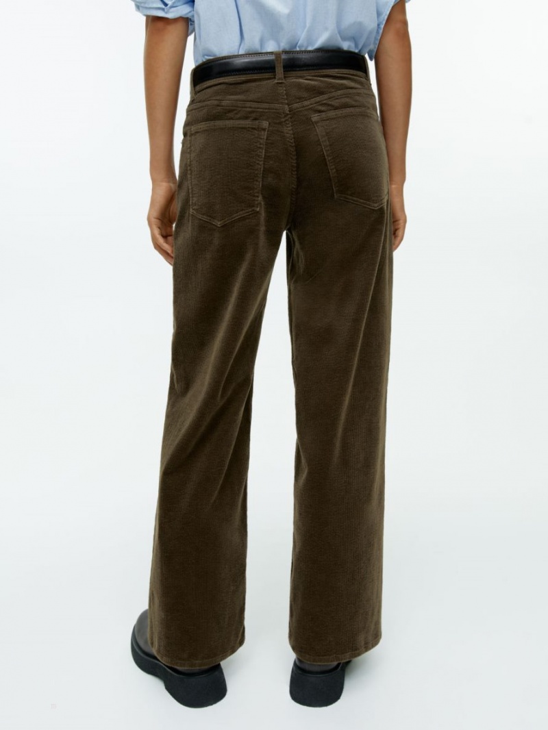 Pantaloni Arket Largi Corduroy Dama Kaki Verzi | Romania-RAXC69405