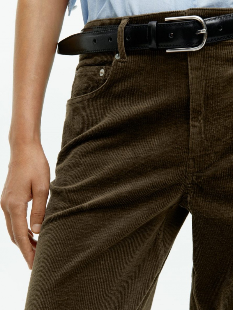 Pantaloni Arket Largi Corduroy Dama Kaki Verzi | Romania-RAXC69405