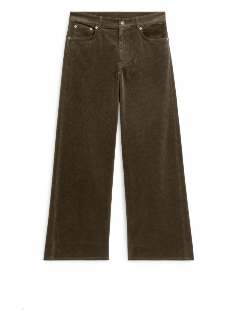 Pantaloni Arket Largi Corduroy Dama Kaki Verzi | Romania-RAXC69405