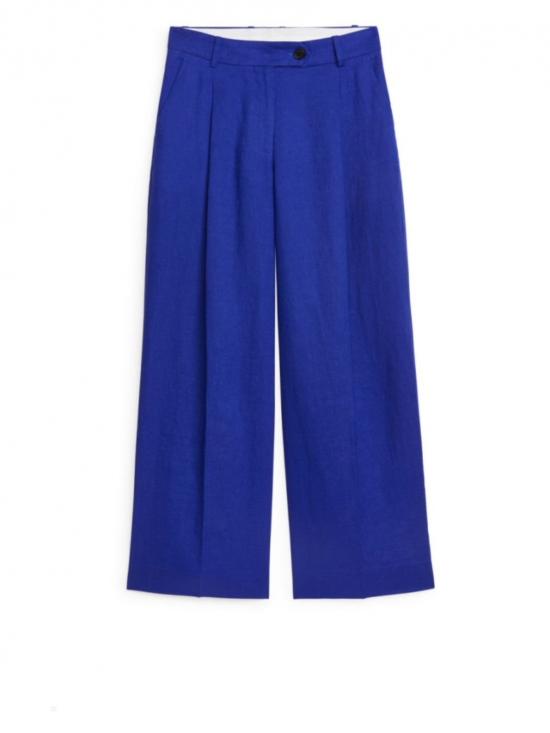 Pantaloni Arket Largi Linen Dama Albastri Deschis | Romania-GZRY87536