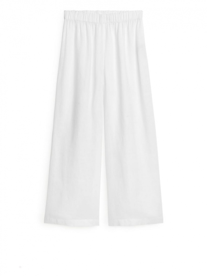 Pantaloni Arket Largi Linen Dama Albi | Romania-SIWV98715