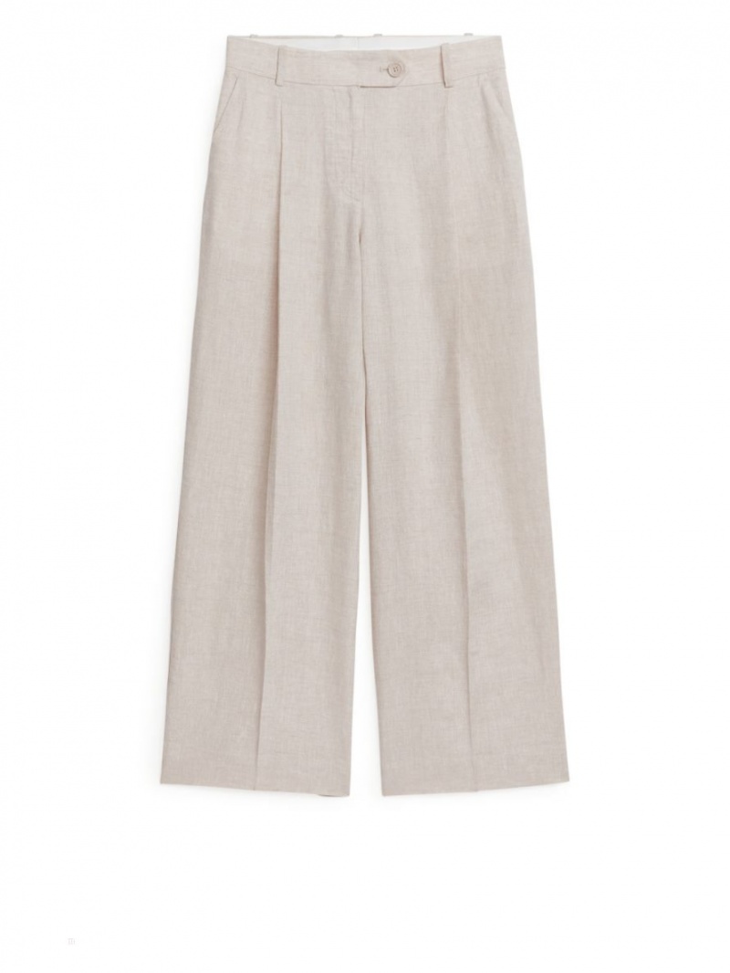 Pantaloni Arket Largi Linen Dama Bej Deschis | Romania-JCRF92681
