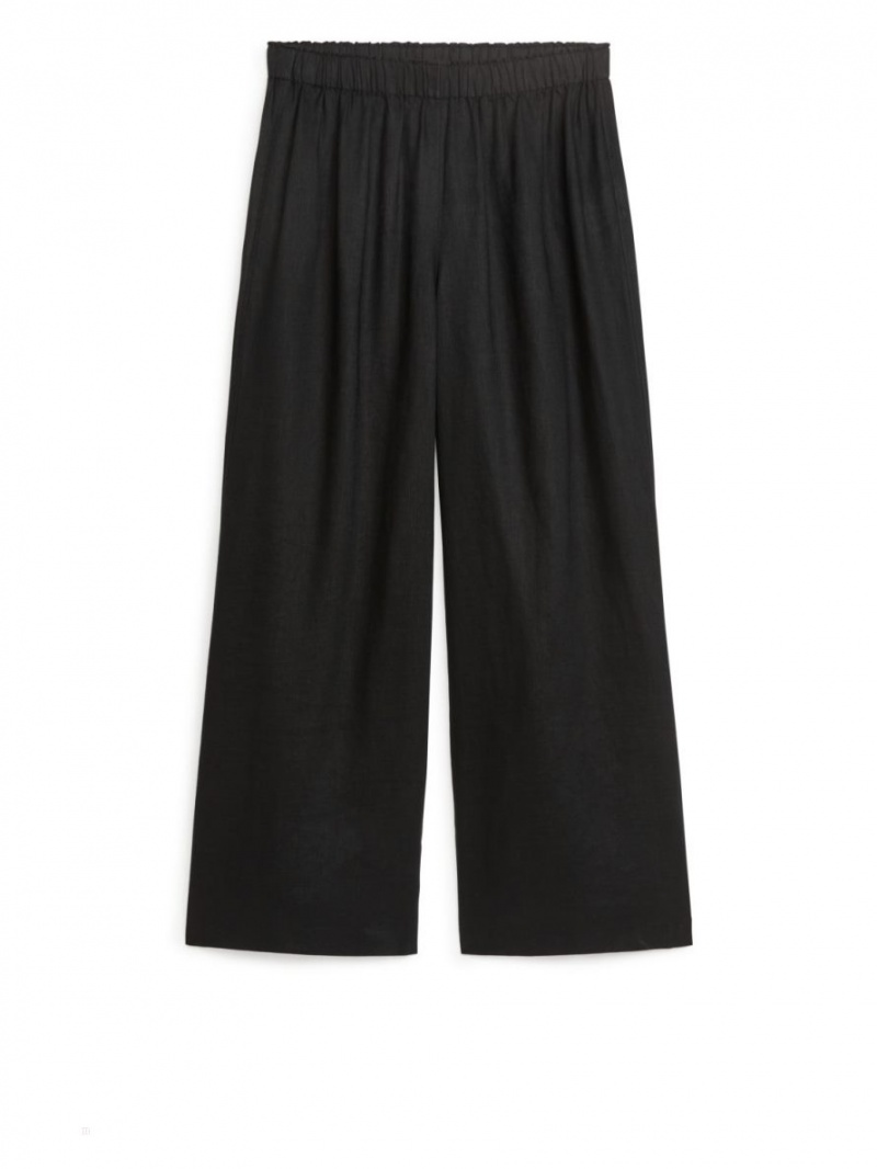 Pantaloni Arket Largi Linen Dama Negrii | Romania-BHMF20568