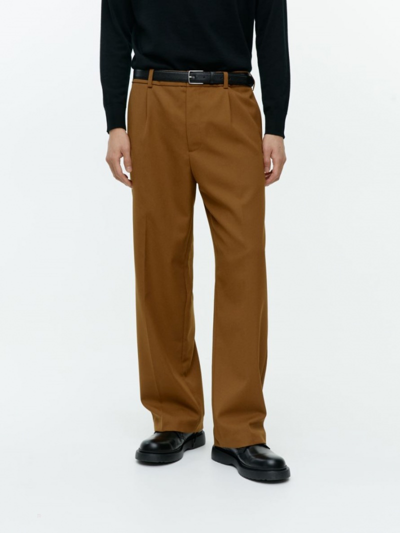 Pantaloni Arket Largi Lână-Blend Barbati Maro | Romania-ZHBV03741