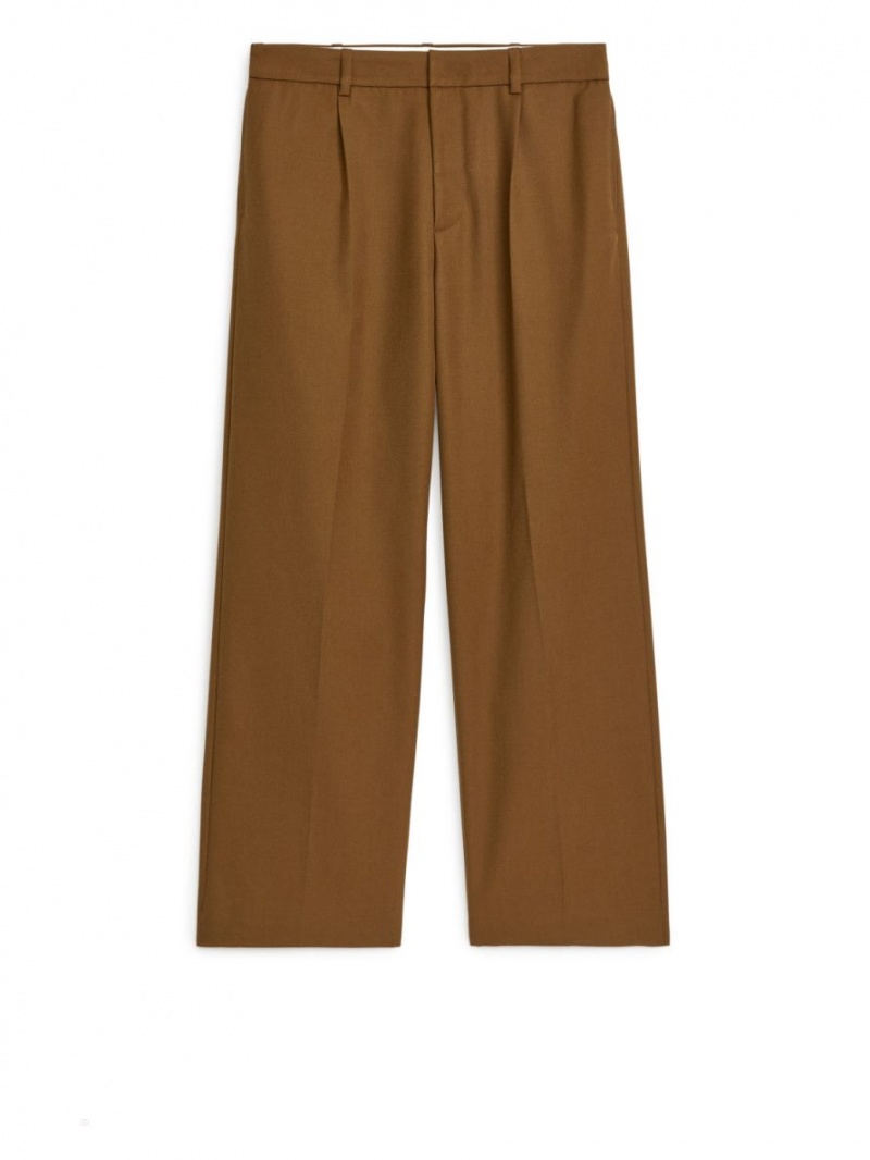 Pantaloni Arket Largi Lână-Blend Barbati Maro | Romania-ZHBV03741