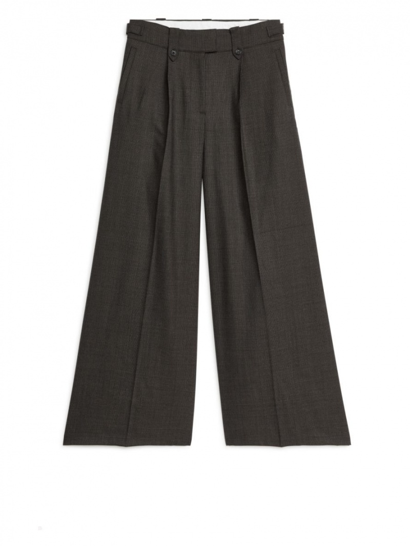 Pantaloni Arket Largi Lână-Blend Dama Maro Inchis | Romania-VFYQ12504