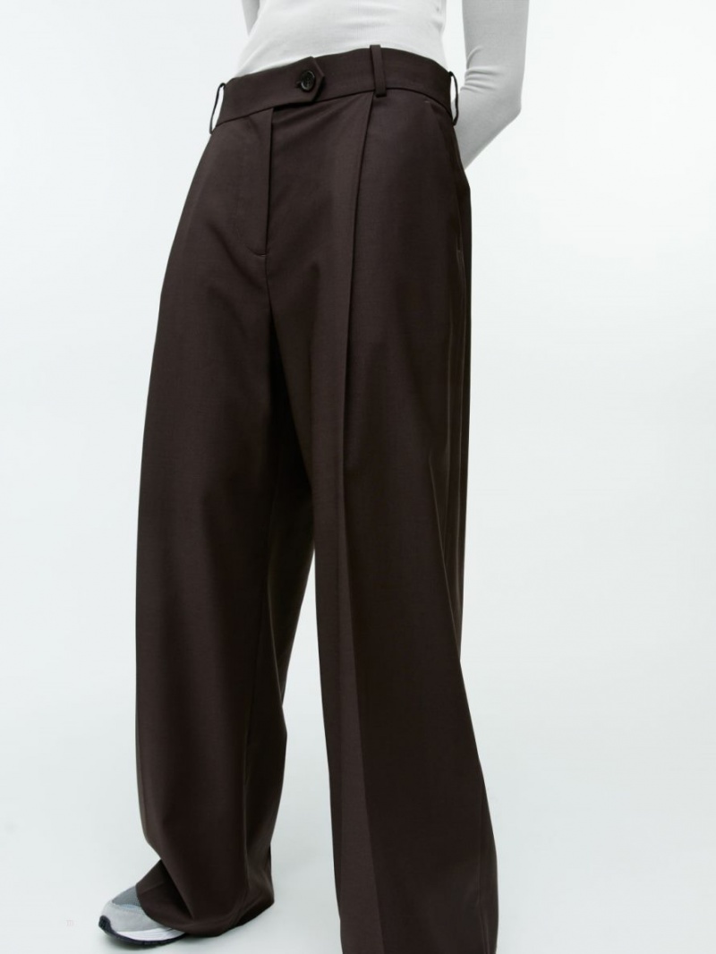 Pantaloni Arket Largi Lână-Blend Dama Maro Inchis | Romania-VYFC81630