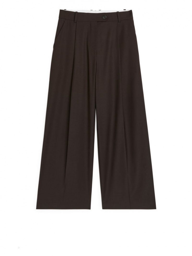 Pantaloni Arket Largi Lână-Blend Dama Maro Inchis | Romania-VYFC81630