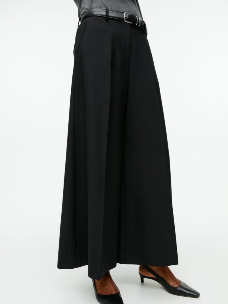 Pantaloni Arket Largi Lână-Blend Dama Negrii | Romania-IEKP04256
