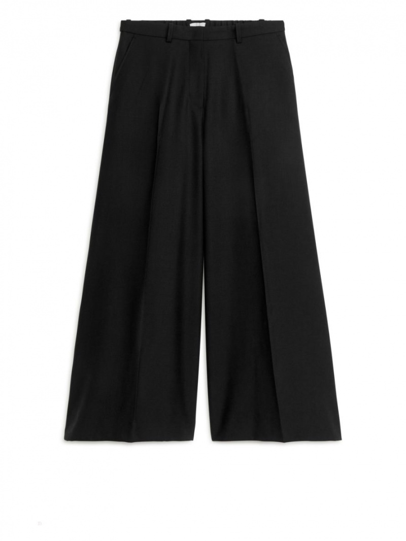 Pantaloni Arket Largi Lână-Blend Dama Negrii | Romania-IEKP04256