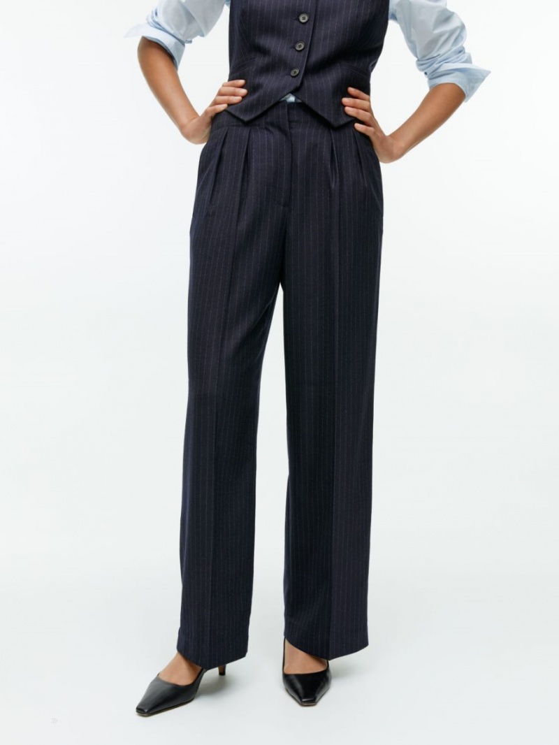 Pantaloni Arket Largi Lână Blend Dama Albastri Inchis | Romania-ZPDW85061