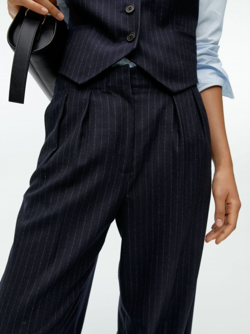 Pantaloni Arket Largi Lână Blend Dama Albastri Inchis | Romania-ZPDW85061