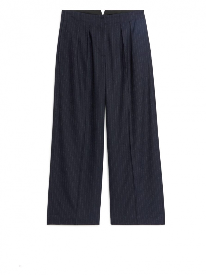 Pantaloni Arket Largi Lână Blend Dama Albastri Inchis | Romania-ZPDW85061