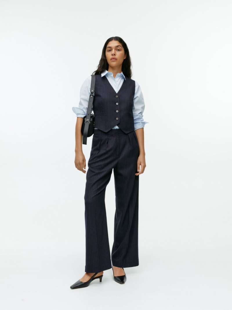 Pantaloni Arket Largi Lână Blend Dama Albastri Inchis | Romania-ZPDW85061