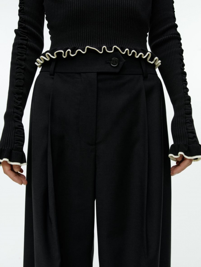 Pantaloni Arket Largi Lână Blend Dama Negrii | Romania-TJYE93046