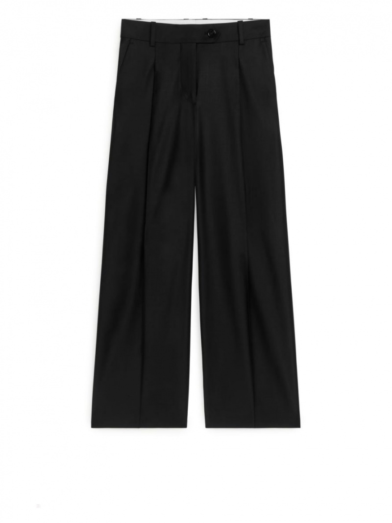 Pantaloni Arket Largi Lână Blend Dama Negrii | Romania-TJYE93046