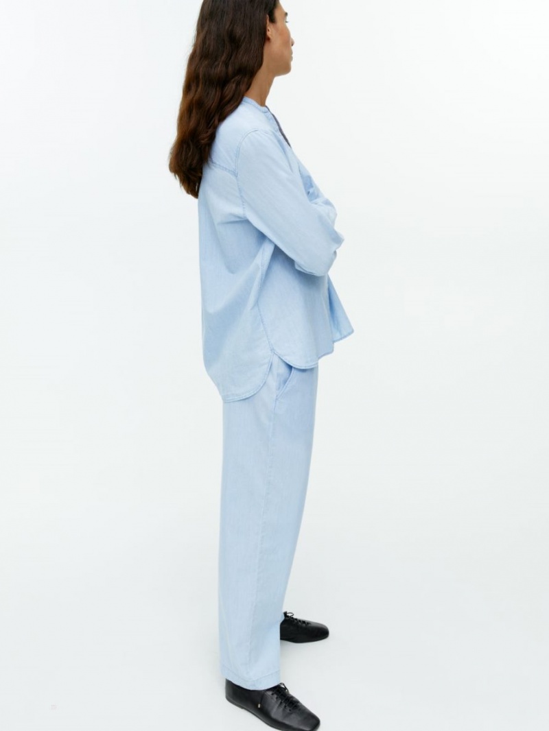 Pantaloni Arket Light Denim Drawstring Dama Albastri | Romania-SBTX83142