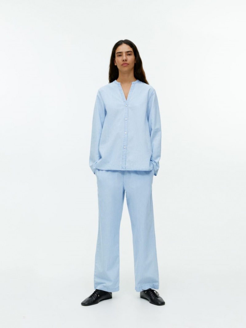 Pantaloni Arket Light Denim Drawstring Dama Albastri | Romania-SBTX83142