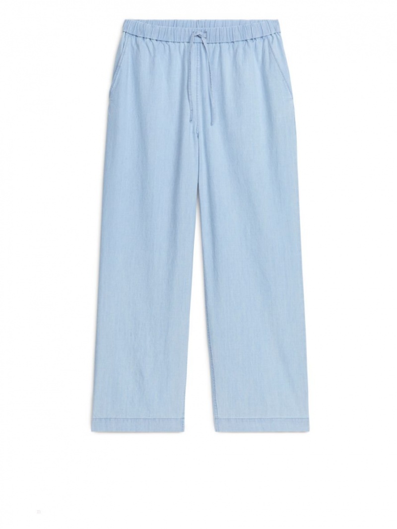 Pantaloni Arket Light Denim Drawstring Dama Albastri | Romania-SBTX83142
