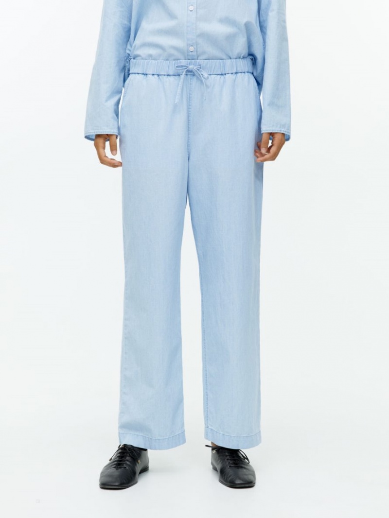 Pantaloni Arket Light Denim Drawstring Dama Albastri | Romania-SBTX83142
