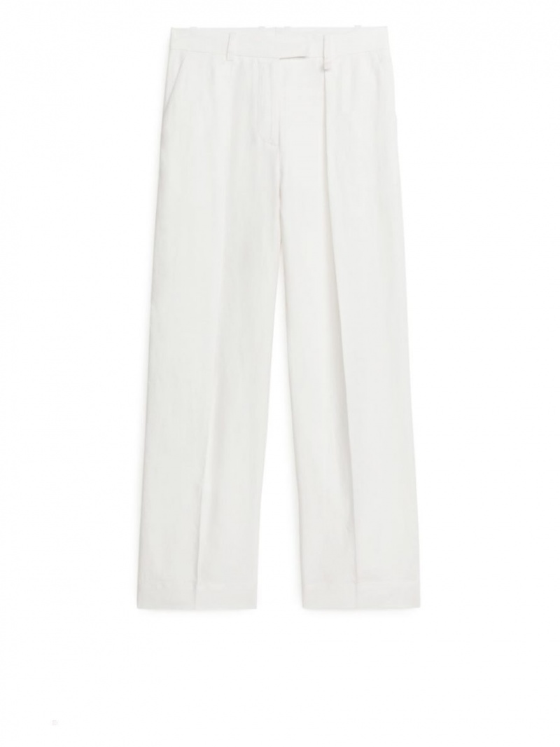 Pantaloni Arket Linen Dama Albi | Romania-MZLV92176