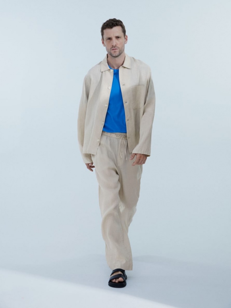 Pantaloni Arket Linen Drawstring Barbati Bej | Romania-ZUDP61208