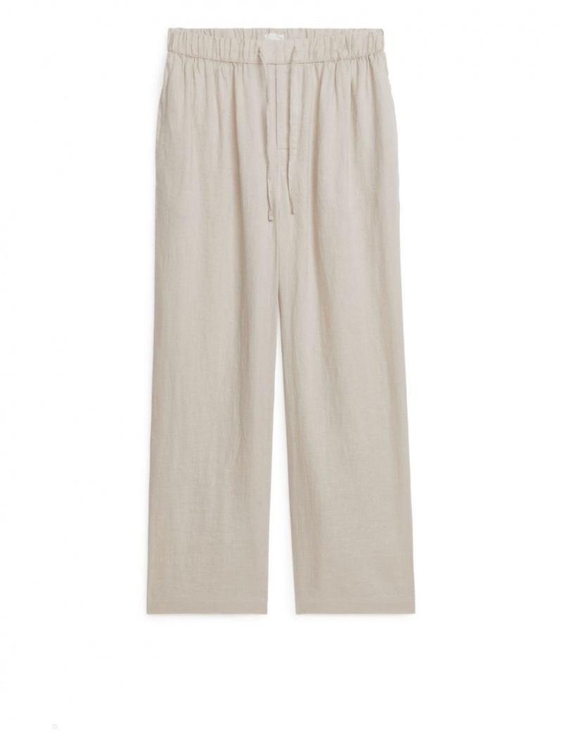 Pantaloni Arket Linen Drawstring Barbati Bej | Romania-ZUDP61208