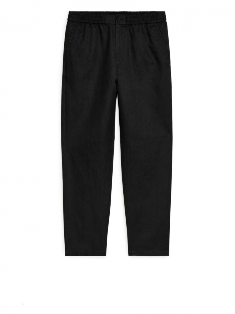 Pantaloni Arket Linen Drawstring Barbati Negrii | Romania-ERFH01623