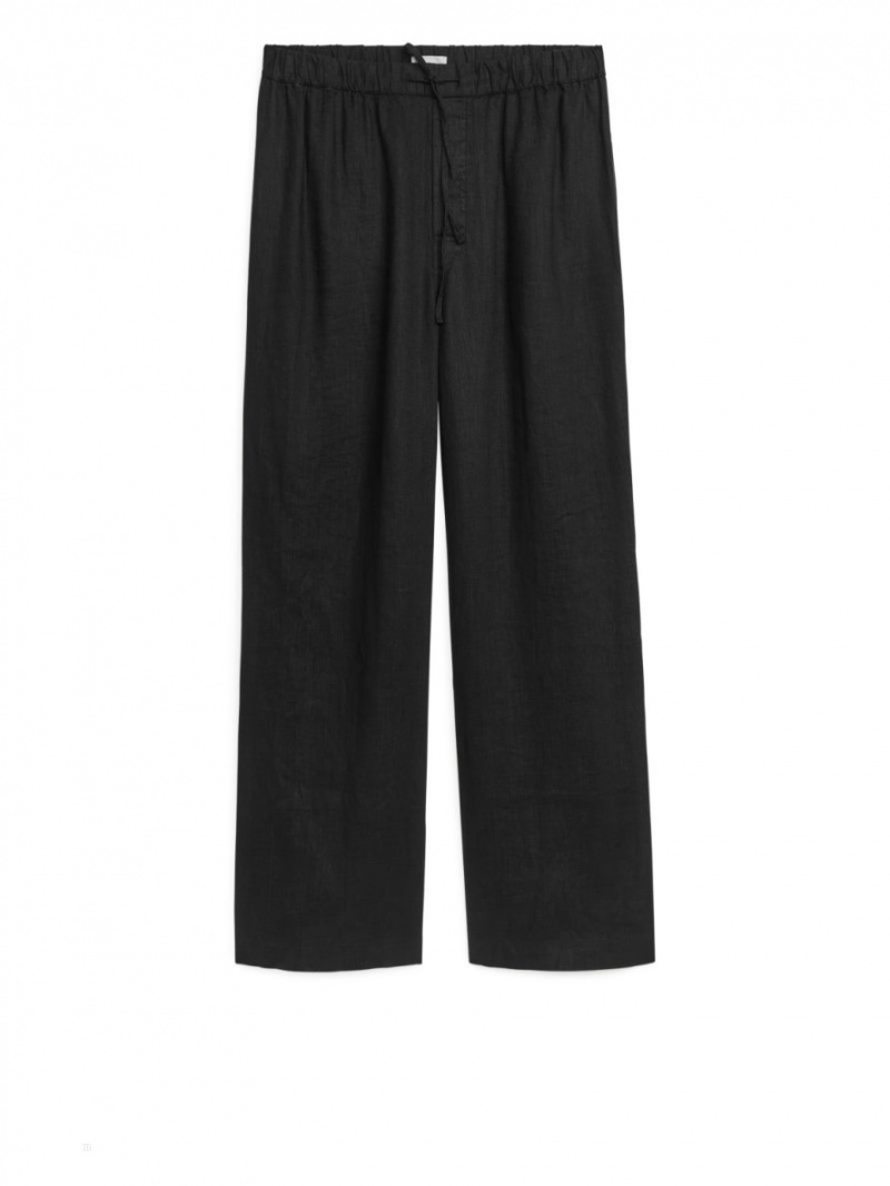 Pantaloni Arket Linen Drawstring Barbati Negrii | Romania-NPAB80524
