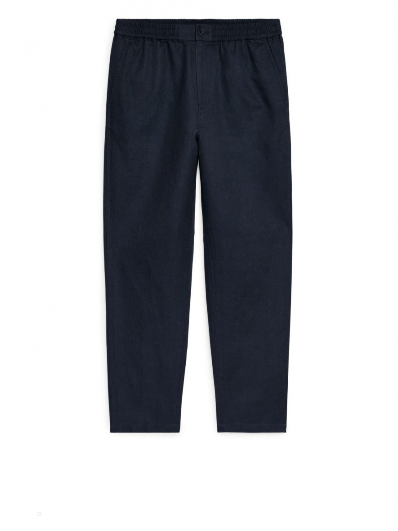 Pantaloni Arket Linen Drawstring Barbati Albastri Inchis | Romania-JACN95261