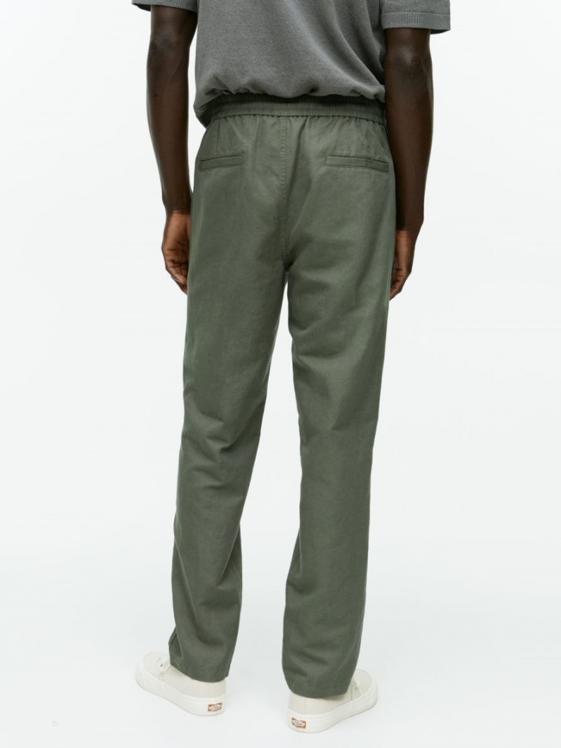Pantaloni Arket Linen Drawstring Barbati Kaki Verzi | Romania-KTDP01692