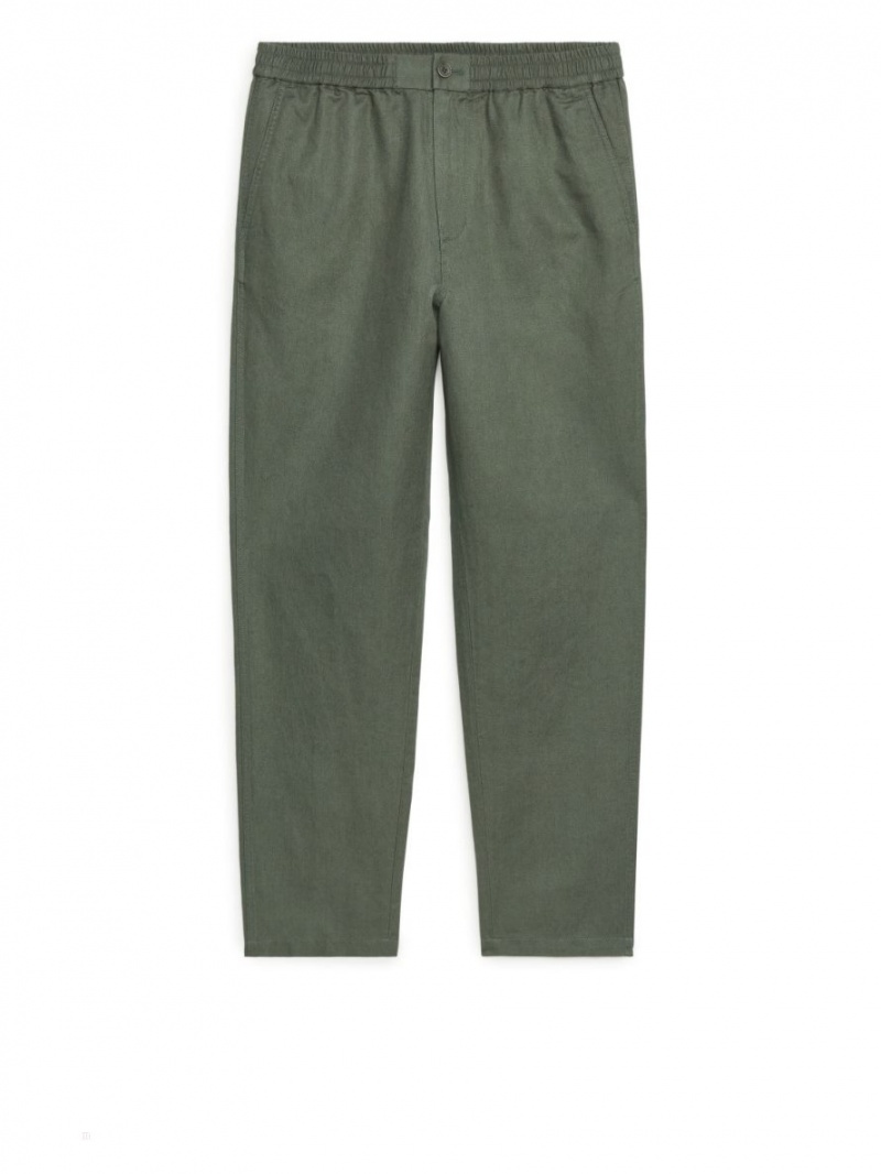 Pantaloni Arket Linen Drawstring Barbati Kaki Verzi | Romania-KTDP01692